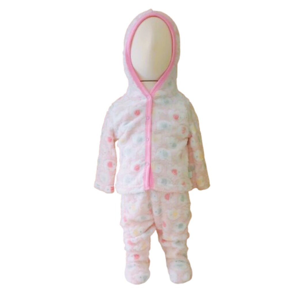 Duck Duck Goose Plush 2 Piece Set 3-6m Baby Girl Pink Fleece Footed & Hooded NWT
